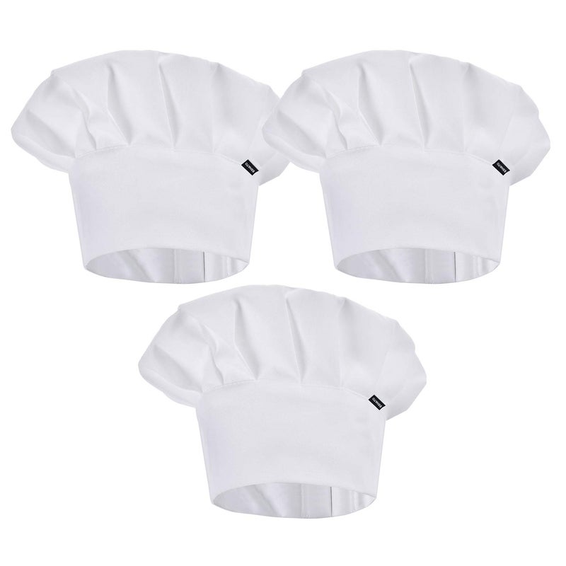ESHATO 3 Pack Kids Chef Hat, Adjustable Elastic Cotton Cooking Cap for Children White - Image 1